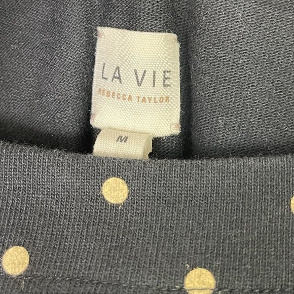 La Vie Rebecca Taylor Polka Dot Shift Dress Women’s Size Medium Black Gold - Picture 3 of 9